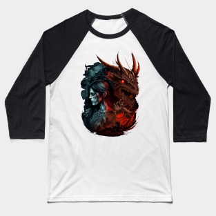 Fantasy dragon and undead woman Baseball T-Shirt